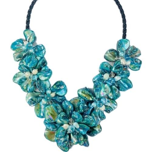 Freshwater pearl + sea shell flower necklace 45cm necklace white/purple/red/green/multicolor/brown