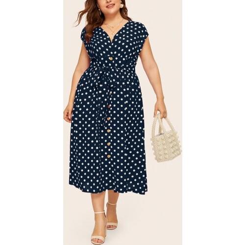 Plus size dresses for women 4xl 5xl 6xl Women sexy v neck short sleeve polka dot swing dress Large size summer women wrap dress