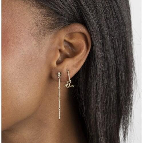 Drop Ship Untique Gold Color Romantic Fashion Micro Pave White Green CZ Bar Snake Dangling Dangle Tassel Chain Earring For Women