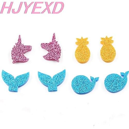20pcs /lot) 14mm Assorted Giltter Unicron Earring (No Stud back) Whale Pineapple Mermaid Tail For Earrings Laser Cut -AC1570