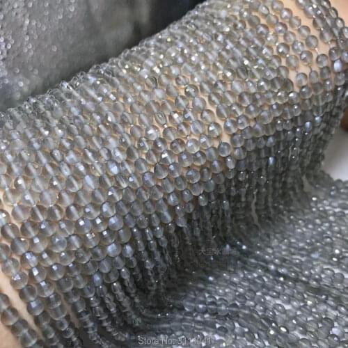 Gray sunstone loose beads faceted coin 3*4mm 14" for DIY jewelry making FPPJ wholesale beads nature gem stone