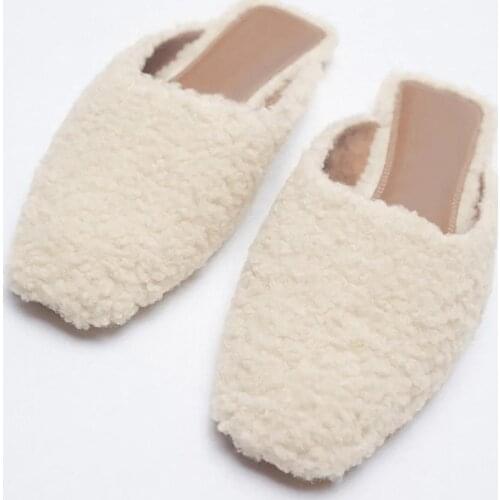 Winter Women House Slippers Faux Fur Fashion Warm Shoes Woman Slip on Flats Female Furry Slides for Women Designer Mules Shoes