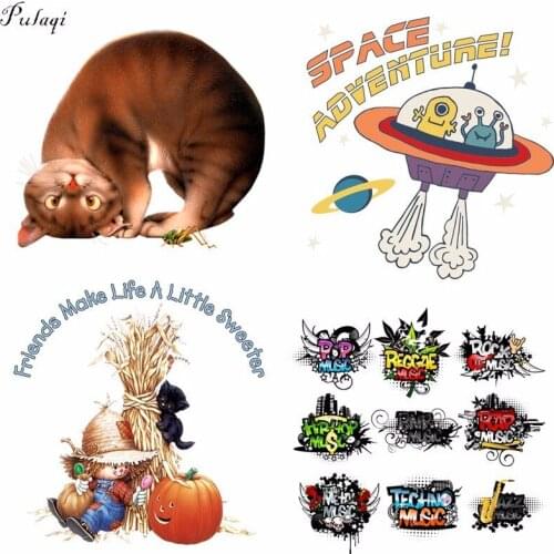 Pulaqi Alien Spaceship Iron On Transfers Patches Rock&roll Listen The Music Heat Thermal Transfer For Kids Pillow DIY Decor F