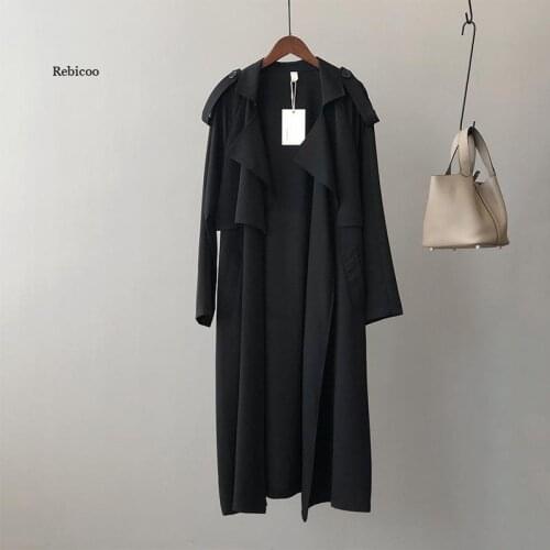 Business Suit Collar Long Sleeve Trench Autumn New Casual Long Trench Coat Female Loose Coat Female Black Women Trench