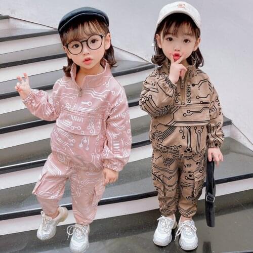 Spring Autumn Children Sports Clothing Sets Boys Girls Printed Sweater Pants 2pcs Outfits Kids Casual Pockets Tracksuit Clothes