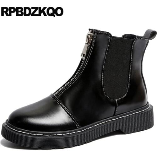 Ladies Front Zipper Military Short Combat Shoes Black Flat Chelsea Autumn Fall Women Ankle Boots 2021 Round Toe Chinese Cheap