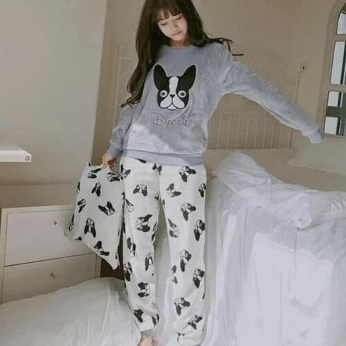 Female Cartoon Thicken Coral fleece pajamas Korean version sweet Long sleeve Home service suit Autumn Winter WHX012Z