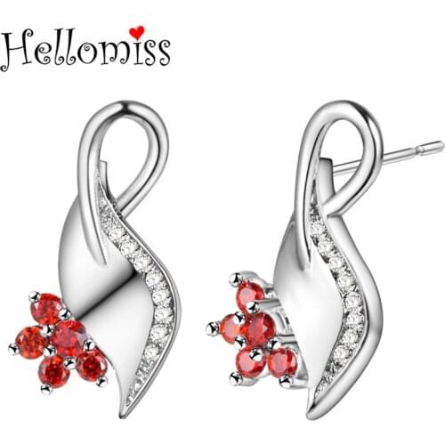 White/Rose Gold Color Stud Earrings for Women Personalized Earring with Red Stone Wedding Accessories Jewelry Pendientes Mujer