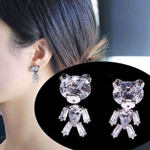 Mimiyagu Cute Bear cubic Zircon stud Earrings For Woman Accessories Female party Best Gift