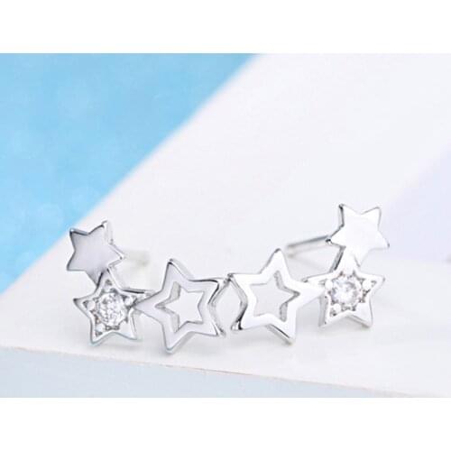 Silver Plated Hollow Out Star CZ Crystal Stud Earring for Women Simple AAA Zircon Anti Allergy Earring Charm Women Party Jewelry
