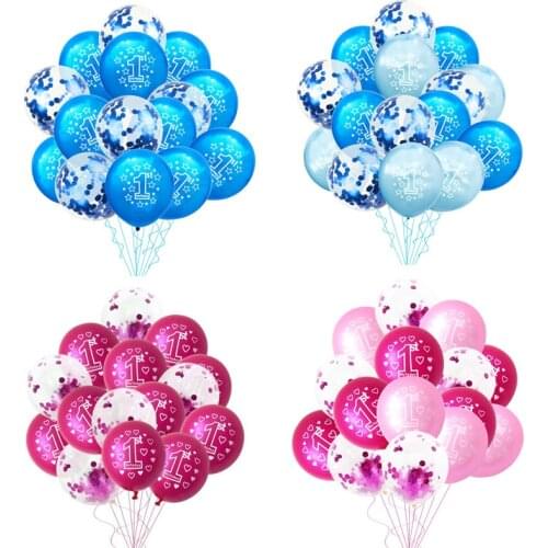 10/15pcs 1st Birthday Party Balloons Boy Girl First Birthday One Year Old Balloon Baby Shower Christening Party Supplies Ballon