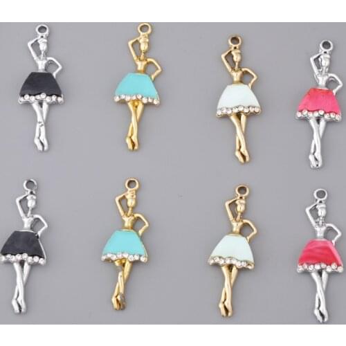 10pcs Korean silver color crystal ballerina charms DIY ballet girl alloy plate dance pendant mobile phone shell decorations