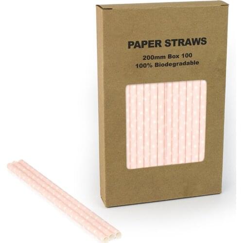 100 pcs/Box Swiss Dot Light Pink Paper Straws,Pastel Blush Girl Bridal Baby Shower Birthday Party Wedding Soda Drinking Straws