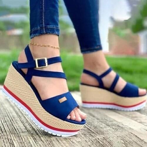 2021 Womens Sandals Roman Style 2021 Woman Sandals Buckle Platform Women Shoes Peep Toe Wedge Sandals Women Footwear Large Size