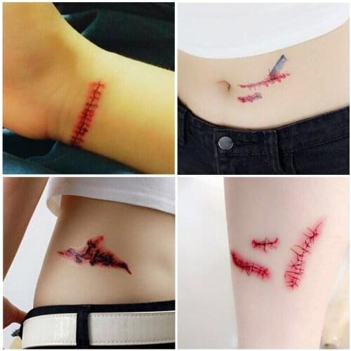 30pcs Fake Tattoo Stickers Cartoon Temporary Tattoo Kids Children Hands Arm DIY Body Art Halloween Zombie Scars Tattoos