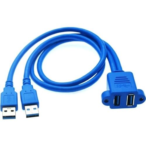 5Gbps Dual Port USB 3.0 A Male to Female M/F Extension Cable Cord Screw Lock Panel Mount Motherboard USB2.0 Cable 50cm 30cm
