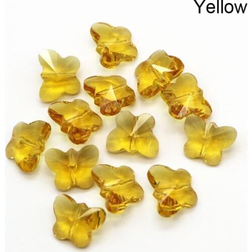 50Pcs/Lot Yellow Butterfly Crystal Beads Pendant 12x14MM Loose Glass Spacer Beads For Jewelry Making Necklace Bracelet DIY Beads