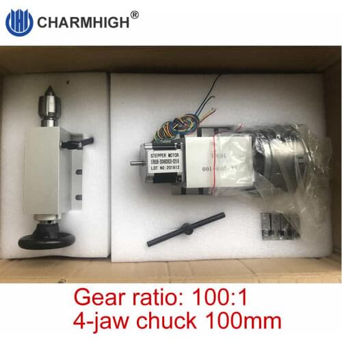 Free shipping 100:1 CNC 4th Axis with Gapless Harmonic Drive Reduction Gear Box CNC Router 4-jaw chuck 100mm + Tailstock