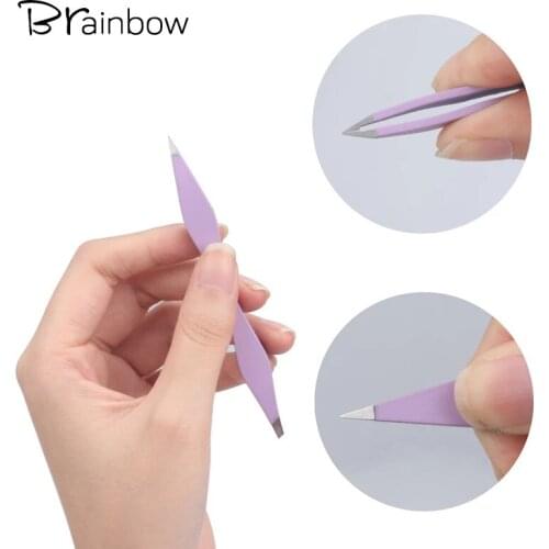 Brainbow 1pc Lilac Eyebrow Tweezer Makeup Tools Double Ends Anti-Static Tweezer for Eyebrow Hair Remover False Eyelash Extension