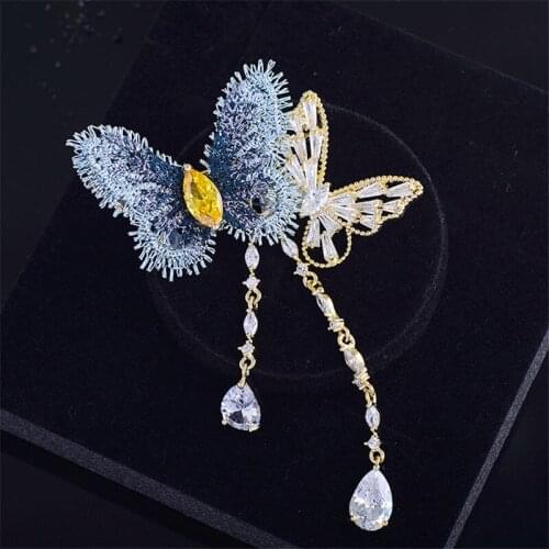 Art Nouveau Antique Tassel Butterfly Brooch Micro Pave Cubic Zirconia Cloth Brooches Pins Brand Designer Wedding Fashion Jewelry