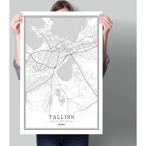 Black and White World City Map Estonia Tallinn Saku Tartu Viljandi Living Room Home Decor Wall Art Pictures Canvas Paintings