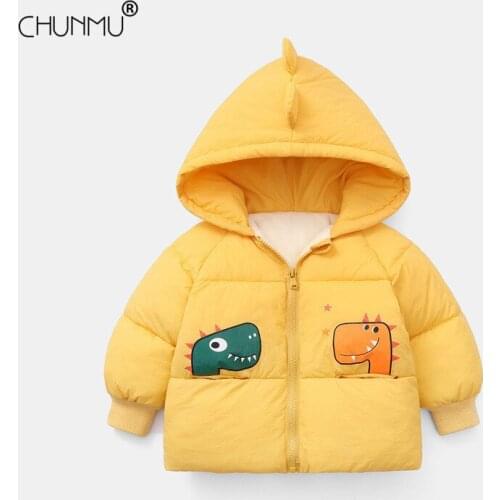 Kids Clothing Warm Plus Velvet Padded Jacket For Girl Winter Fashion Cartoon Thick Hooded Children Outerwear Coats For Age 1-6 Y