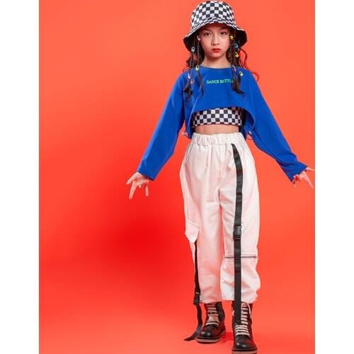 Kids Cool Hip Hop Clothing Sweatshirt Crop Top Long Sleeve Streetwear Cargo Pants For Girls Stage Jazz Dance Costumes Clothes