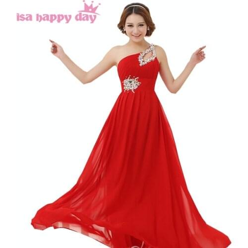 Long bridemaid red bridemaids beaded one shoulder brides maid dresses new fashion 2020 elegant chiffon karen woman dress H1053