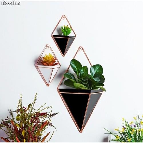 Geometric Acrylic Flower Pot With Iron Frame Indoor Wall Hanging Planter Vase Home Wall Decor Container Succulents Plant Pots