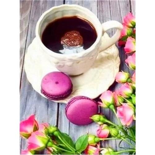 Coffee Cup Flowers Kitchen Pre-Printed 11CT Cross-Stitch Embroidery Patterns DMC Threads Hobby Handicraft Painting Mulina
