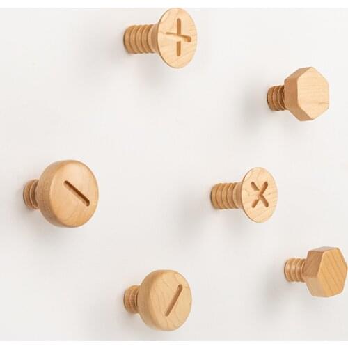 Nordic style Creative Wood wall hanging Originality Woodiness Screw Hook Wall Decoration button hanger Coat Hook Peg