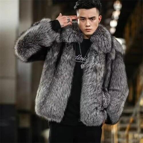 New fox fur faux leather coats mens jacket short clothes autumn and winter warm silver casual шуба мужская casaco masculino