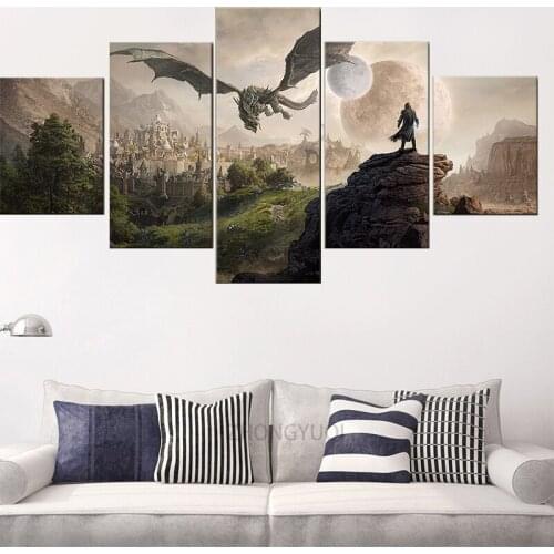 Home Decor Modular Canvas Picture 5 Piece Elder Scrolls 4 Skyrim Game Painting Poster Wall For Home Canvas Painting Wholesale