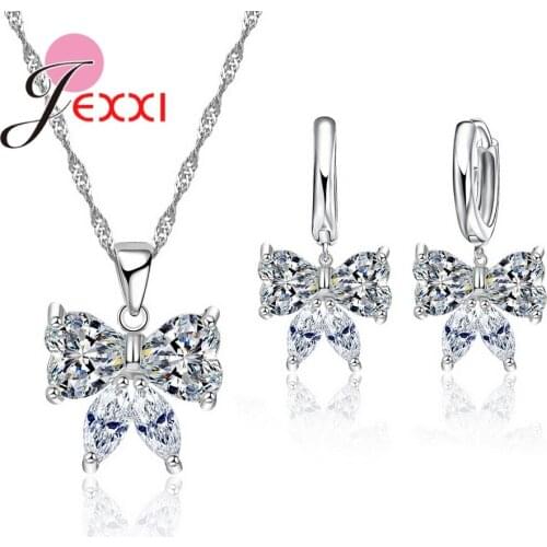 Cute Butterfly Jewelry Set For Women Gift Party Accessories Fashion Stainless Silver Wedding Lovely Necklace Earrings Sets