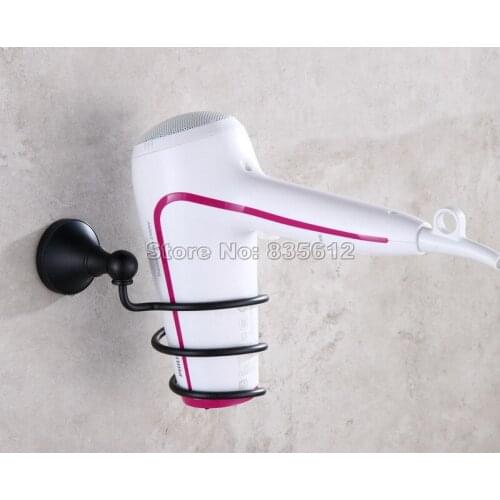 Black Oil Rubbed Bronze Wall Mounted Convenient Bathroom Hair Dryer Holder Rack Hair Drier Storage Organizer Shelves Wba861