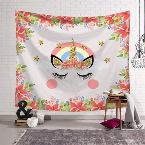 Cartoon Animal Pattern Wall Tapestry Unicorn Print Wall Hanging Room Carpet Polyester Home Decorative Wall Tapestry
