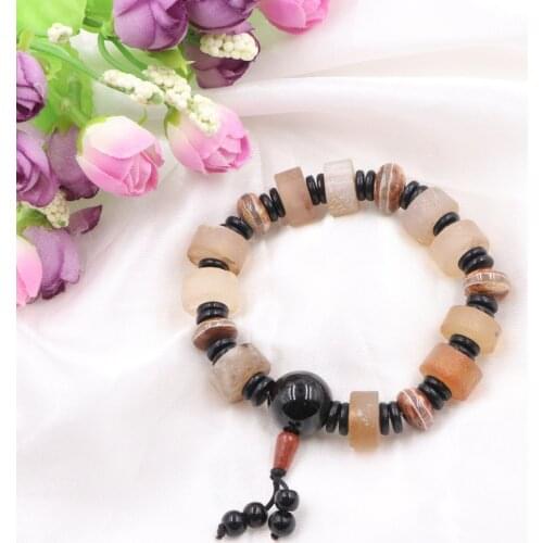 Natural Gobi Agates Handmade Beads Bracelet Tibet Dzi Buddha Bracelets Wristband Unisex Bangle Lucky Prayer Jewelry 19cm B335