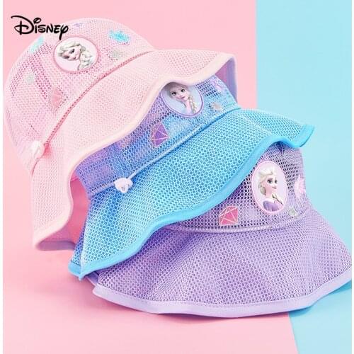 New Disney Children Bucket Hat Big Mesh Ventilation Wide Brim Cap Hats for Girl Summer Panama Fedora Hat Adjustable Easy Storage