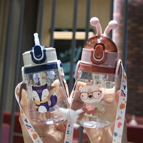 2021 New Student Sippy Cup Cartoon Honey Bee Plastic Cup With Scale Line Bounce Lid Baby Water Bottle Shatter-resistant