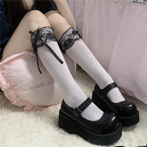 New Cute 1 Pair Lolita Socks Girls Japanese Style Pure Color Bow Lovely Cosplay High Quality Spring Autumn Soft Socks 4 Color