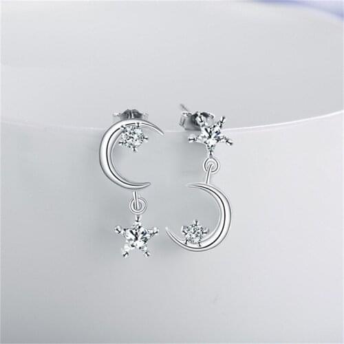 New Arrival Fashion Classic Geometric Women Dangle Earrings Asymmetric Earrings Of Star And Moon Female Korean Jewelry
