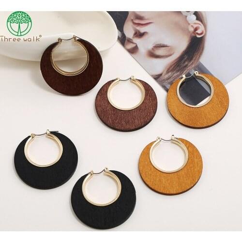 New Square Round Geometric Dangle Earrings Wooden Earrings Fashion Handmade Large African Wooden Earrings for Women Jewelry