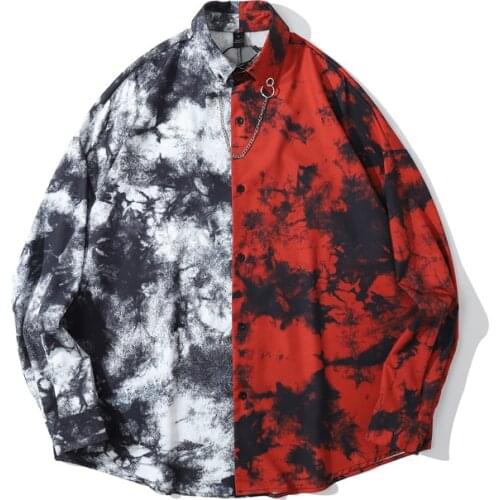 New Men Patchwork Colored Shirt Fashion Korea Streetwear Hip Hop Harajuku Long Sleeve Oversized Shirts Chemise M-XL