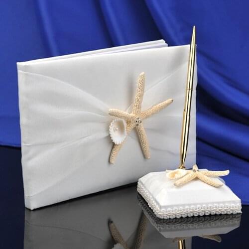 Wholesale Beach wedding Theme Sea Shell Guest Book and Pen Set & wedding favor supplies