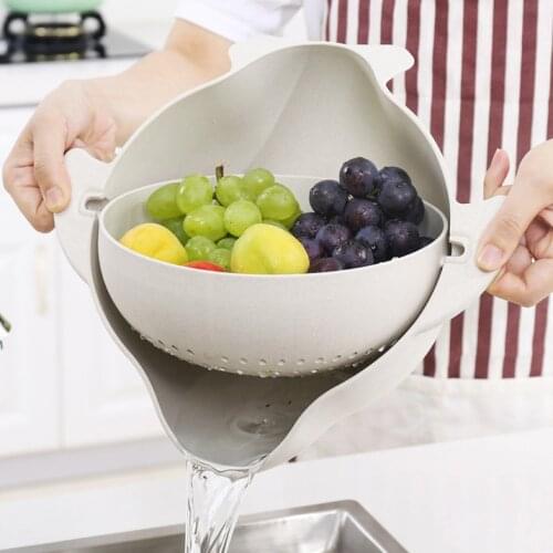 Drain Basket , Double Layer 360 Degree Rotate Draining Bowl Fruit Vegetable Washing Drain Basin Kitchen Colander Strainer