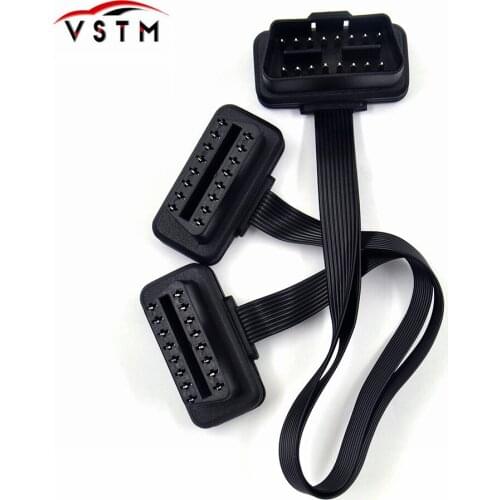 Flat+Thin 16Pin OBD 2 Extender OBD2 16 Pin ELM327 Male To Dual Female Y Splitter Elbow OBDII Extension Connector Cable