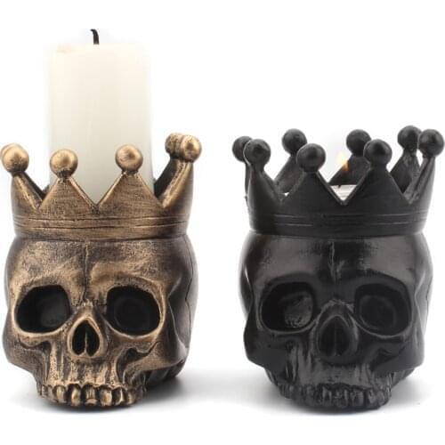 3D Crown Skull Candle Holder Resin Candlestick Halloween Decoration Skeleton Candle Base Home Halloween Decor
