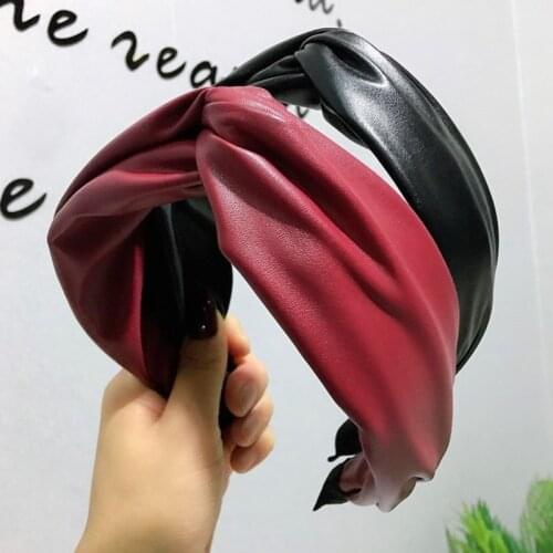 Women Headband PU Leather Retro Hairbands For Women Top Knotted Girls Hair Band Female Hair Accessories Handmade Head Hoop Bezel