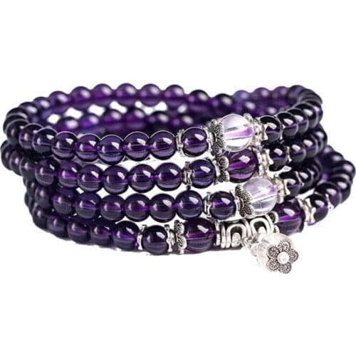 Multicolor Tibetan Buddhist Purple Crystal 108 Natural Stones Beads Bracelets Bangles Multilayer Bracelet Men Women Yoga Jewelry