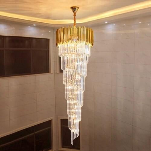 Modern crystal chandelier for staicase long villa chain lighting fixture large home decor gold stainless steel cristal lamp